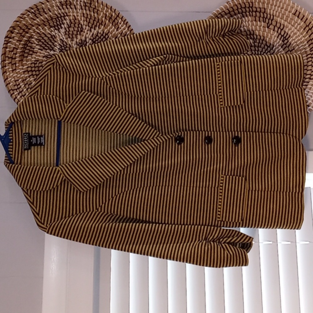 Soho blazer, yellow and dark gray stripes women's rouched sleeve